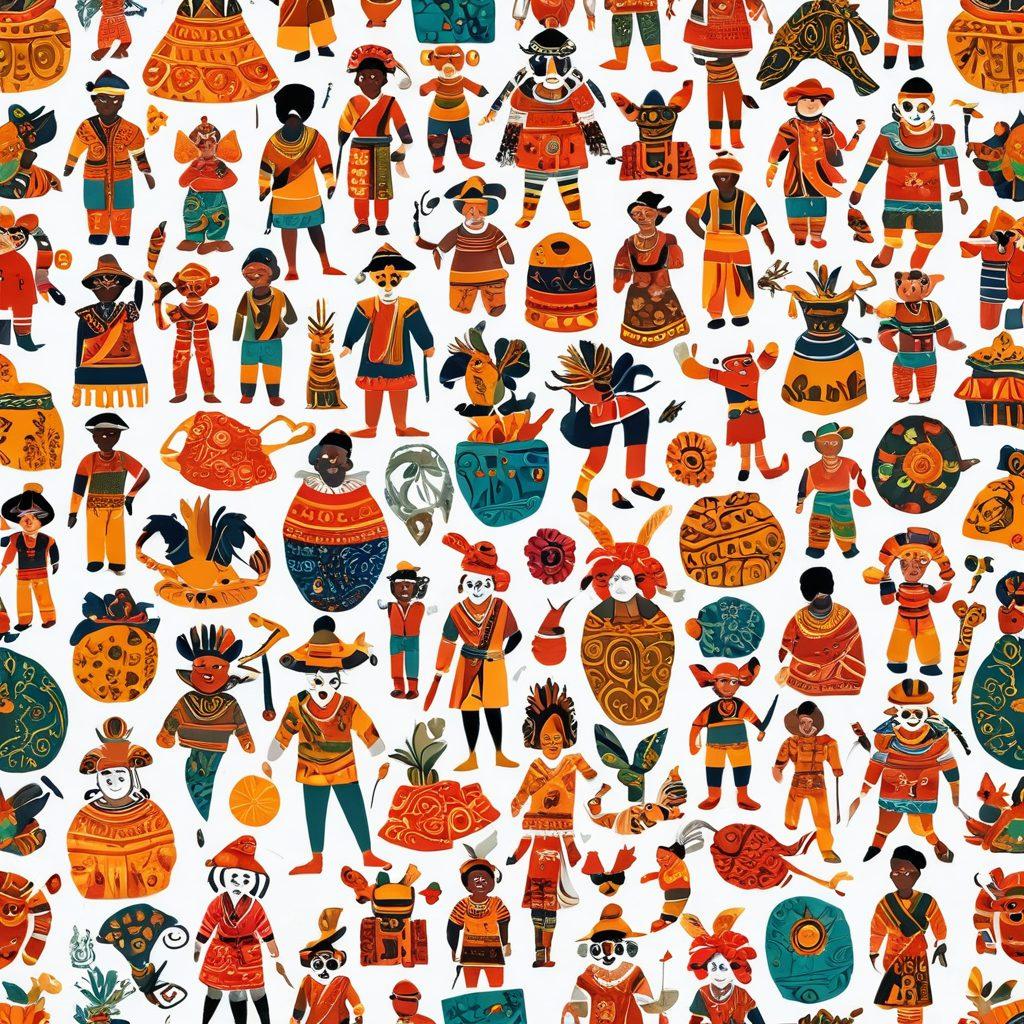 A vibrant collage showcasing various cultural treasures from around the world, like ancient artifacts, traditional dance performances, and educational workshops with diverse groups of people engaging joyfully. Incorporate elements representing different cultures, such as masks, textiles, and sculptures in a harmonious setting. The atmosphere should be bright and inviting, symbolizing the enriching experience of learning about heritage. super-realistic. vibrant colors. white background.